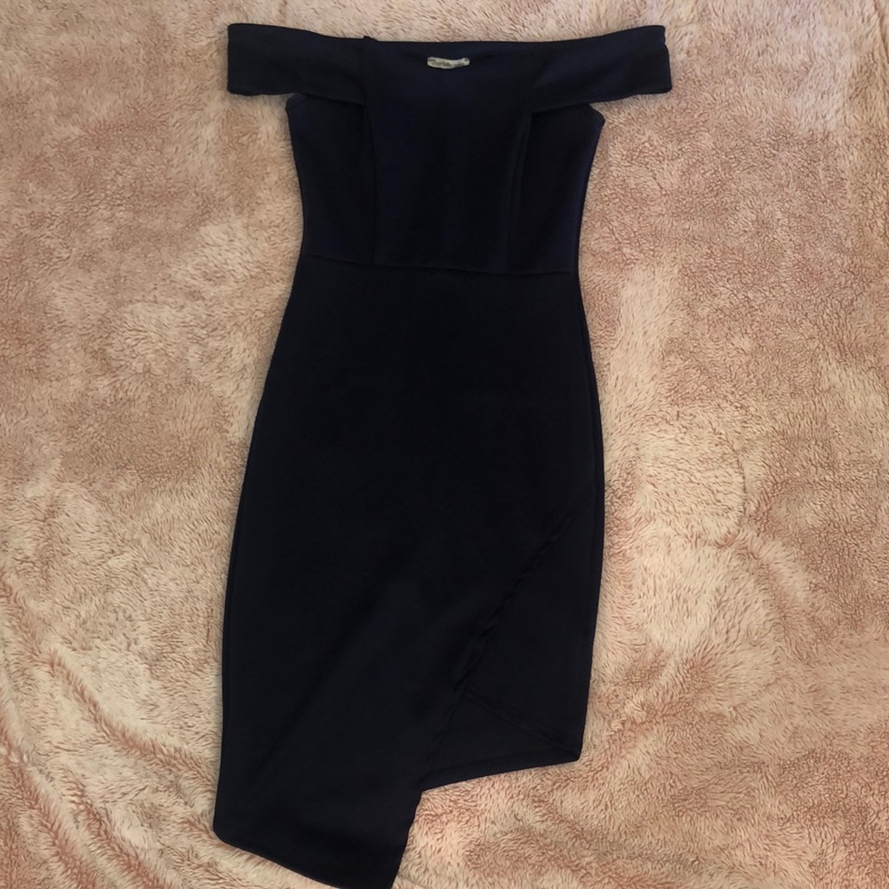 Navy Blue Silk like Formal Dress